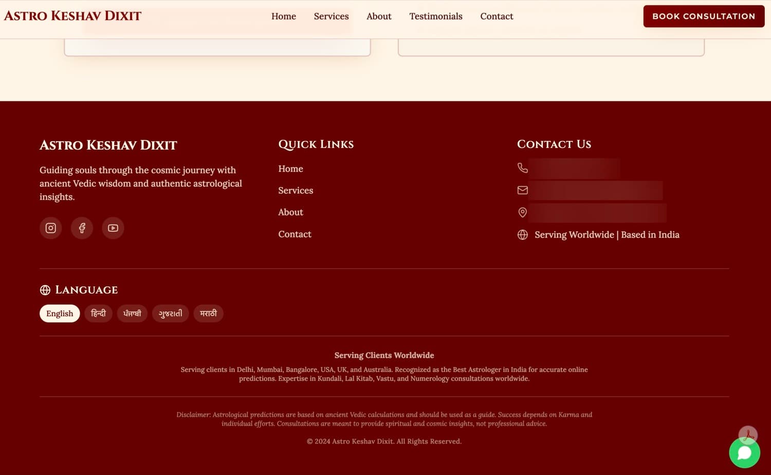 Footer with the five-language switcher
