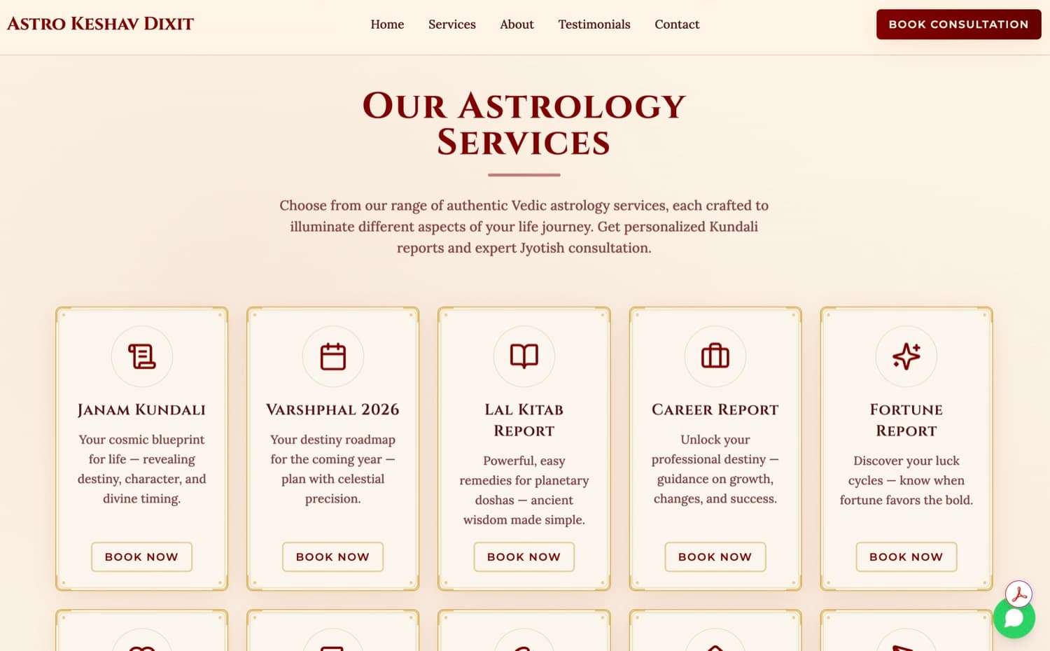 Astrology services grid: Janam Kundali, Varshphal, Lal Kitab and more