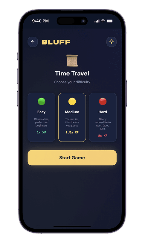 BLUFF, an AI-powered 2 Truths, 1 Lie trivia game