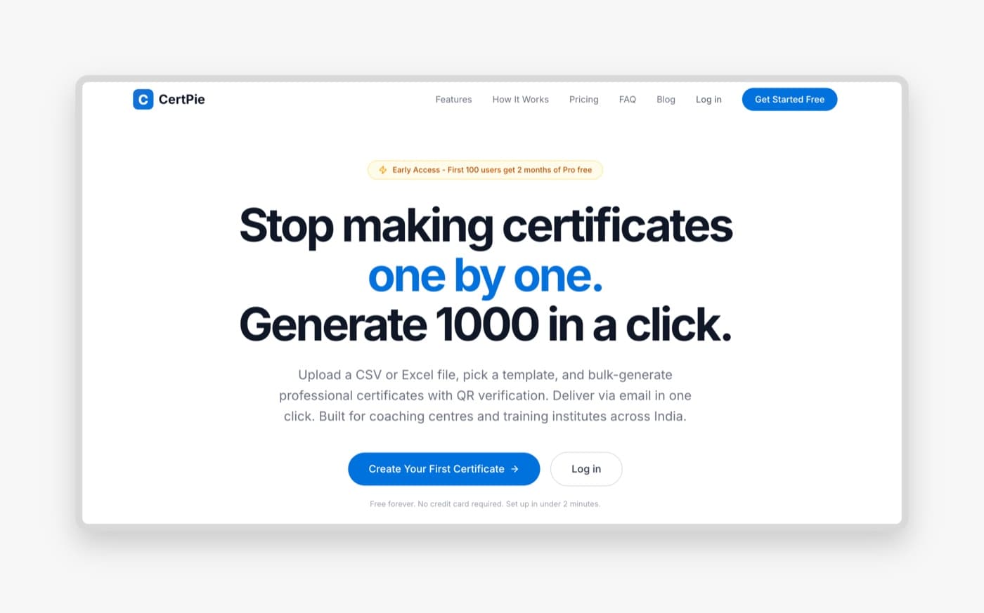 CertPie landing page