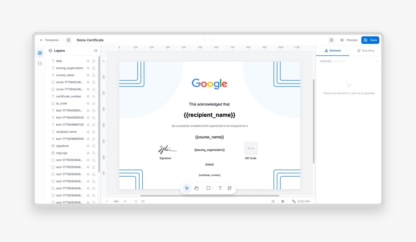 CertPie certificate template editor