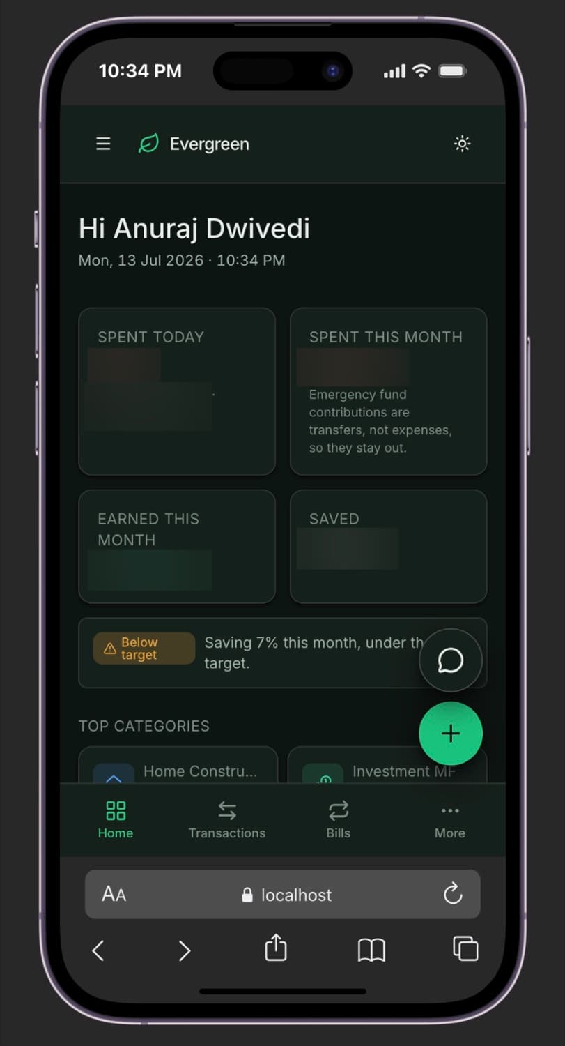 Evergreen Vault running on mobile, installed as a PWA